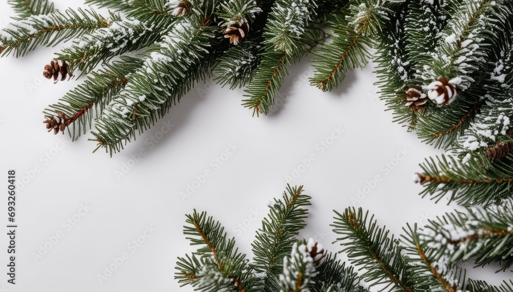 A close up of a pine tree branch with snow on it A close up of a pine tree branch with snow on it