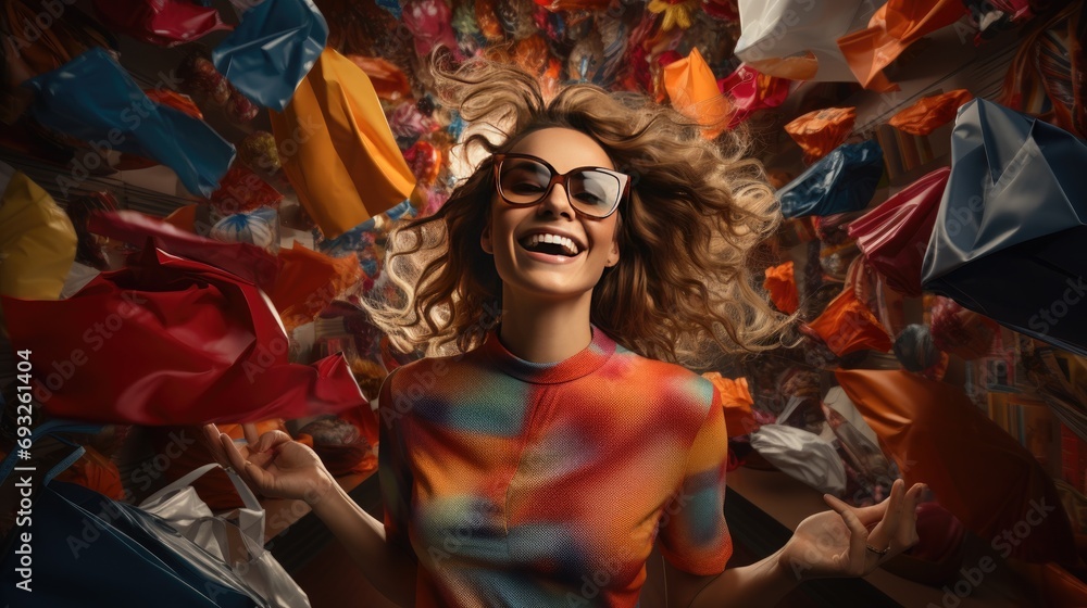 portrait of happy young woman at the mall shopping with a smile