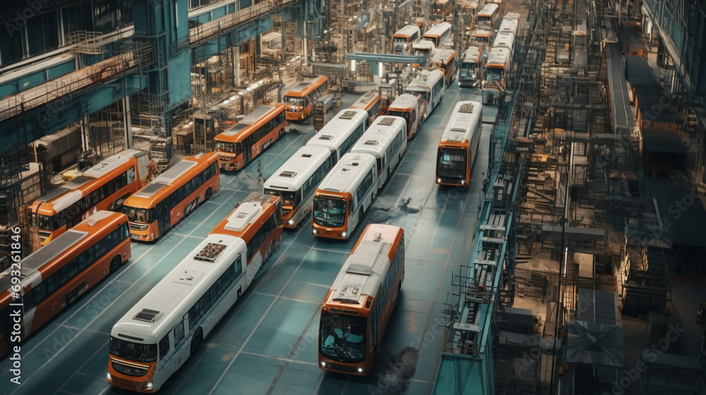 Bus assembly factory. Generative AI.