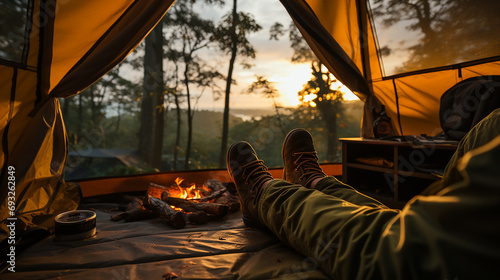 camping with hiking shoes photo