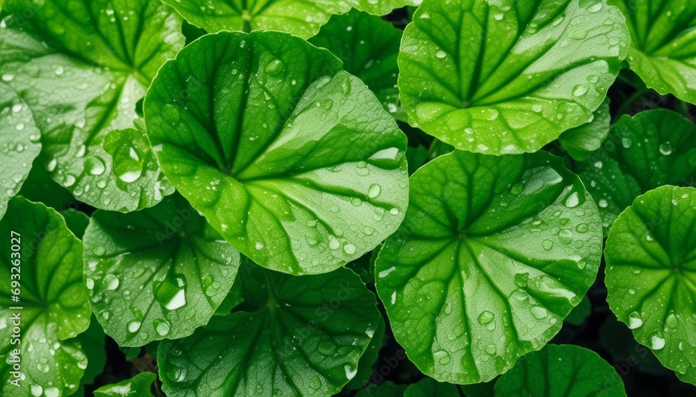 A close up of a green plant with drops of water on it A close up of a green plant with drops of water on it