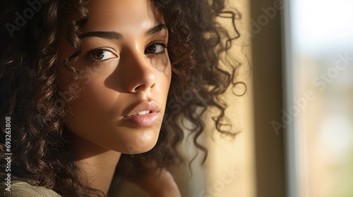 Portrait of a beautiful woman looks serious, intense emotions 