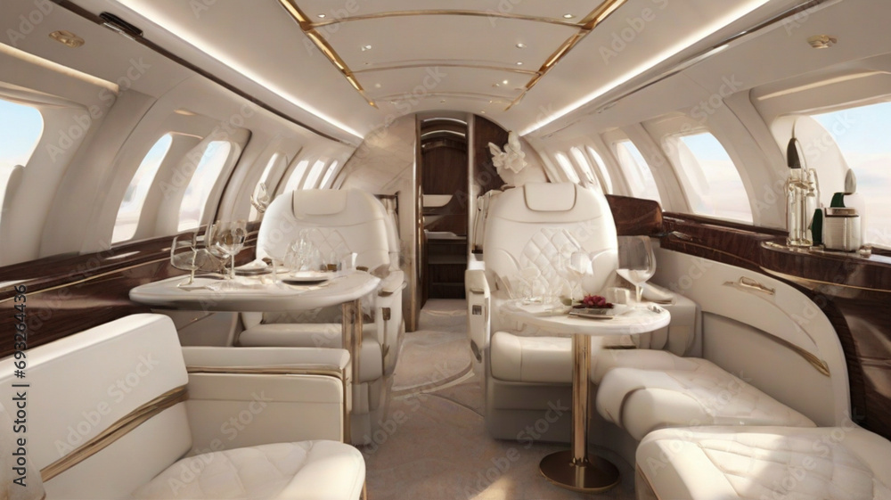 Interior of modern and luxury jet | wealthy | airplane | part of luxury lifestyle Interior of modern and luxury jet | wealthy | airplane | part of luxury lifestyle