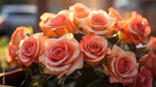 Bouquet of beautiful pink roses in vase  closeup
