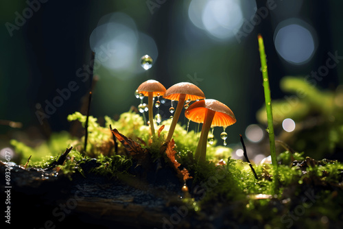 Mushroom Magic: A Close-up of a Fall Morning Fungus in the Woods of National Park Eife, Nature's Delicate Beauty