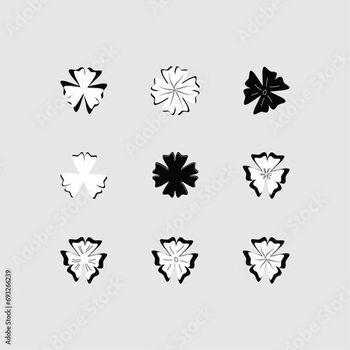 Set of clover icon with three and four petals Black and white shamrock plant Saint Patrick day Floral decoration elements Good luck charm Vector collection