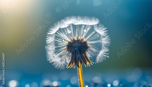 A dandelion with a yellow stem and white fluffy seeds