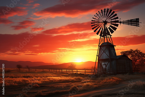 view of the windmill at sunset