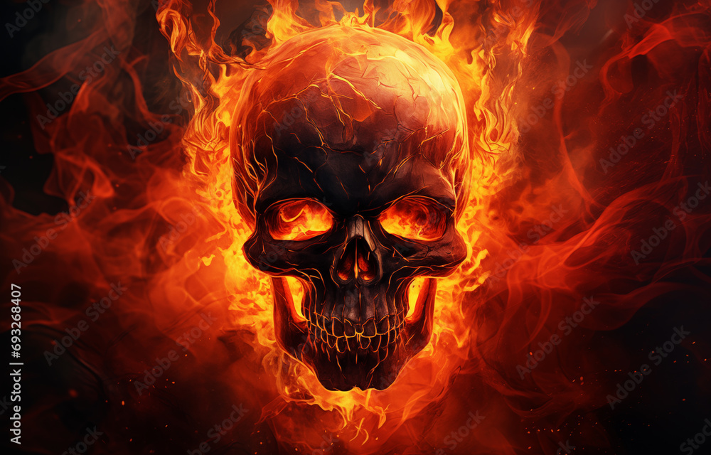 Burning Skull on Dark Background Burning Skull on Dark Background