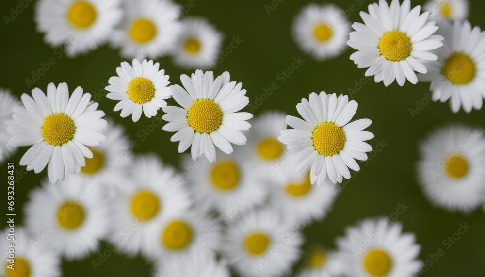 A field of white flowers with yellow centers A field of white flowers with yellow centers