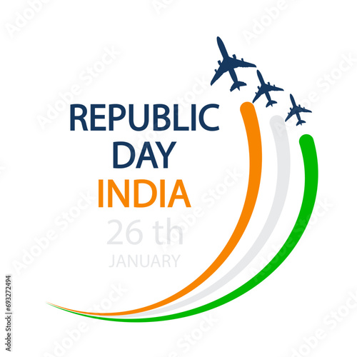 India republic day 26 january planes, vector art illustration.