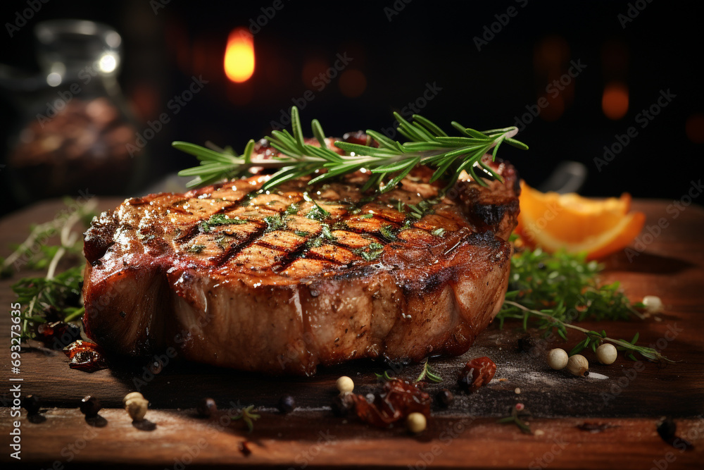 Isolated yummy pork chop steak with studio lighting