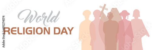 Banner for World Religion Day with silhouettes of different people