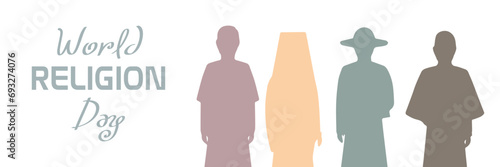 Banner for World Religion Day with silhouettes of different people