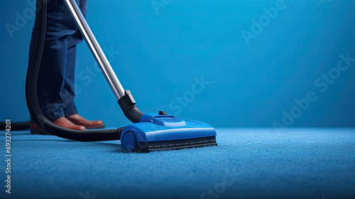 Vacuum high pile carpet, vacuum cleaner. photo