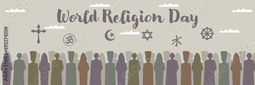 Banner for World Religion Day with silhouettes of many different people