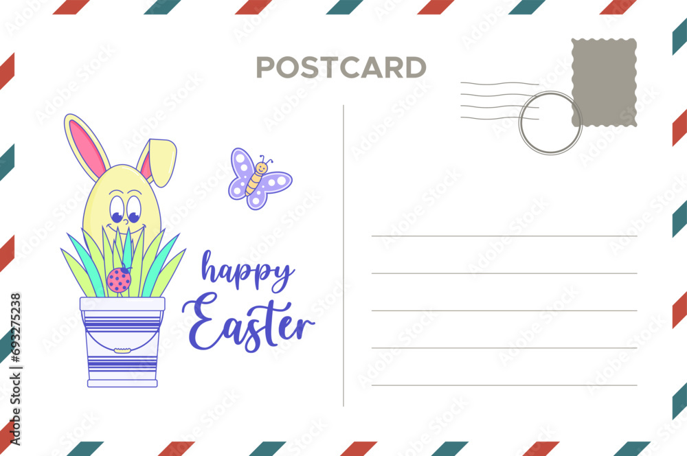 Happy Easter, spring holiday. Retro groovy cartoon characters and elements. Vintage funky mascot postcard psychedelic smile and emotion. Comic trendy Vector illustration 60s 70s 90s style