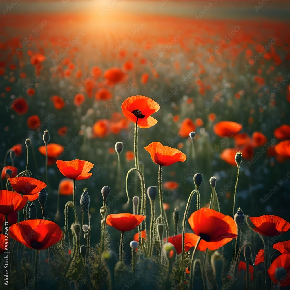 Obraz premium field of red poppies in summer