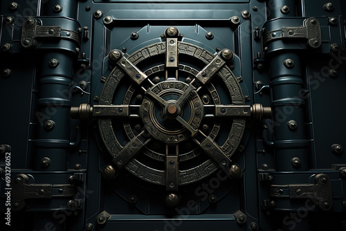 Close-up of a heavy iron door of an individual bank safe. photo