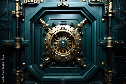 Close-up of a heavy iron door of an individual bank safe.