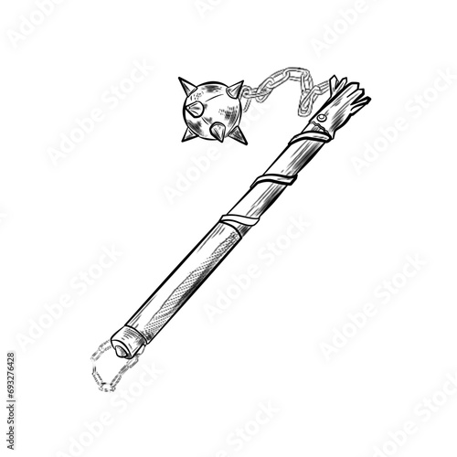 medieval ball mace handdrawn illustration