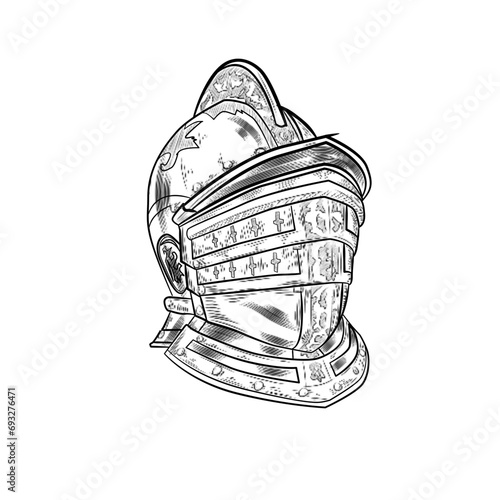 medieval knight helmet handdrawn illustration