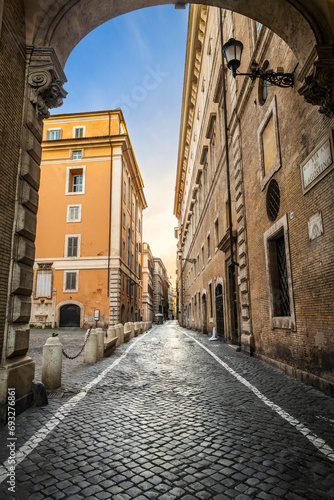 Beautiful empty street of Saint Agostino in Rome Italy photo