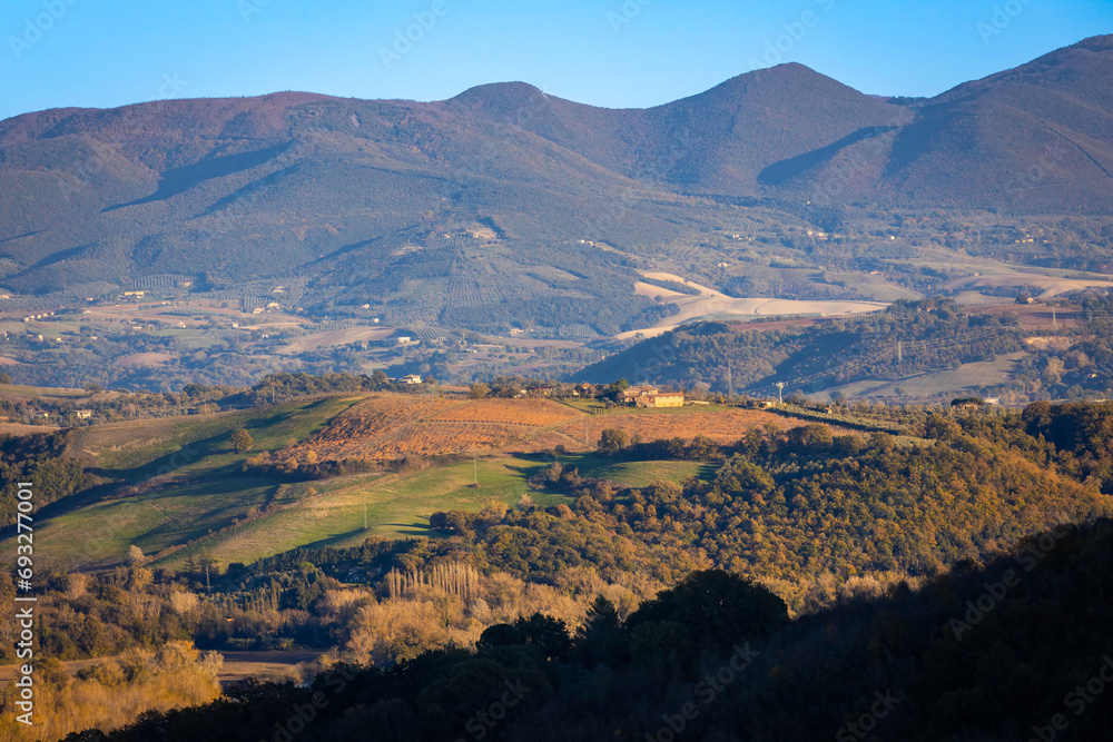 Scenic Italian countryside rural landscape at sunrise