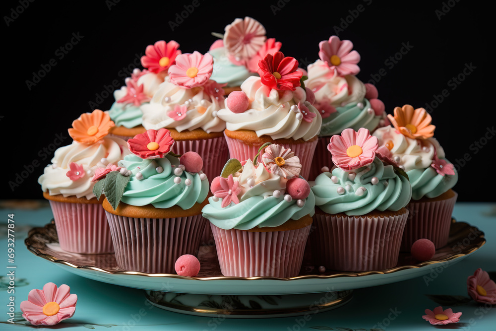Cupcakes on a tiered stand. Cupcakes on a tiered stand.