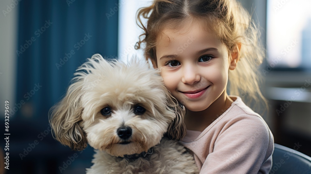 portrait of disabled girl in wheelchair smiling with therapy dog portrait of disabled girl in wheelchair smiling with therapy dog