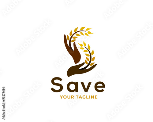 hand care safe wheat logo icon symbol design template illustration inspiration