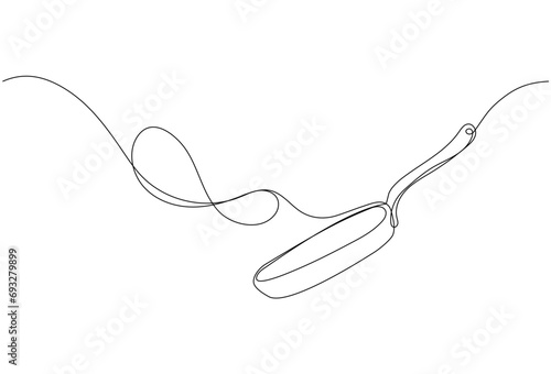 Pancake flipping on the pan in continuous one line art style. Simple vector illustration