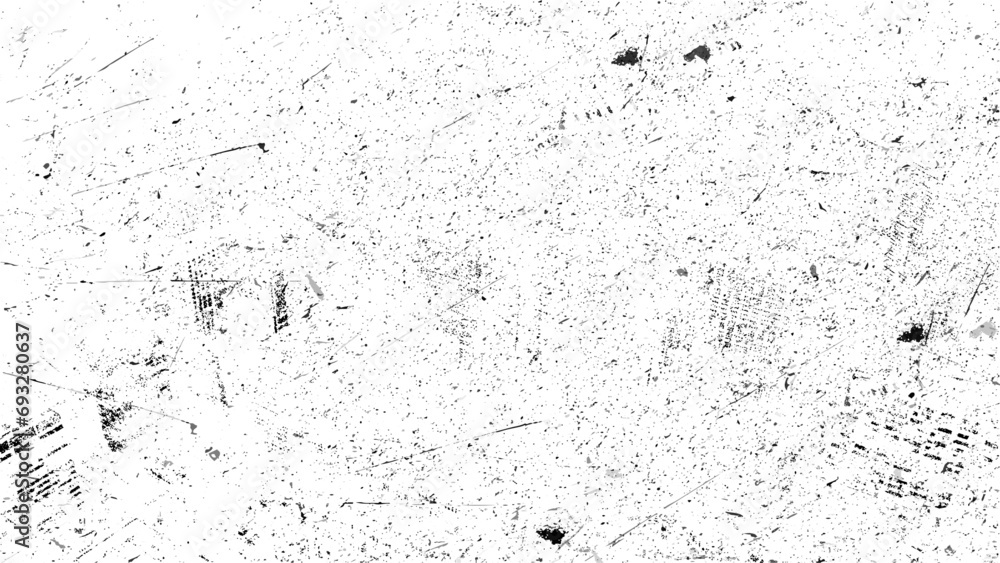 Grunge black and white pattern. Monochrome particles abstract texture. Background of cracks, scuffs, chips, stains, ink spots, lines. Dark design background surface - obrazy, fototapety, plakaty 
