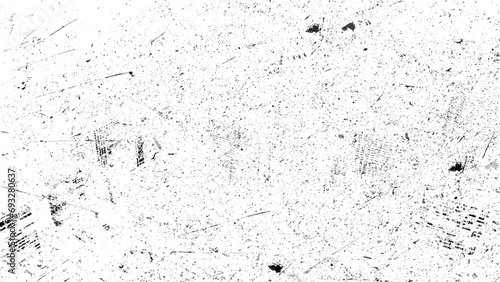 Grunge black and white pattern. Monochrome particles abstract texture. Background of cracks, scuffs, chips, stains, ink spots, lines. Dark design background surface photo