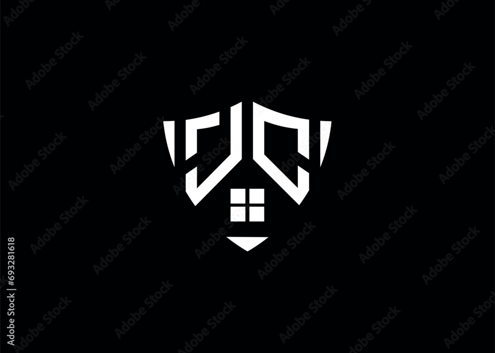 Real estate letter JC shield shape logo and house building vector template Real estate letter JC shield shape logo and house building vector template