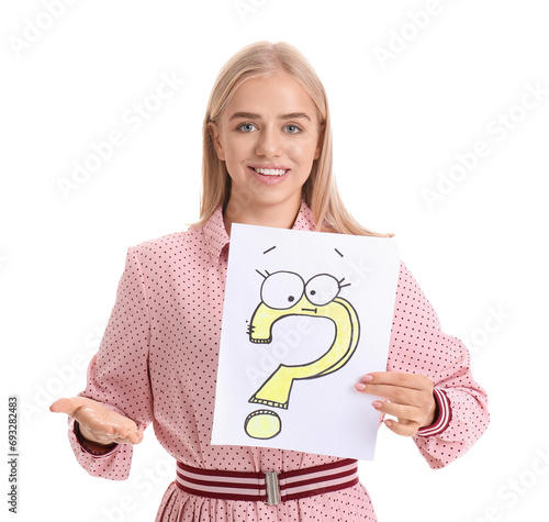 Young woman holding paper w...