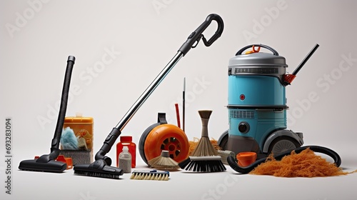 Household chores: vacuum cleaner, mop, broom, dustpan
