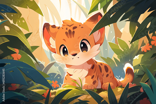 World wildlife day, children's illustration scene illustration of wild animals in the jungle