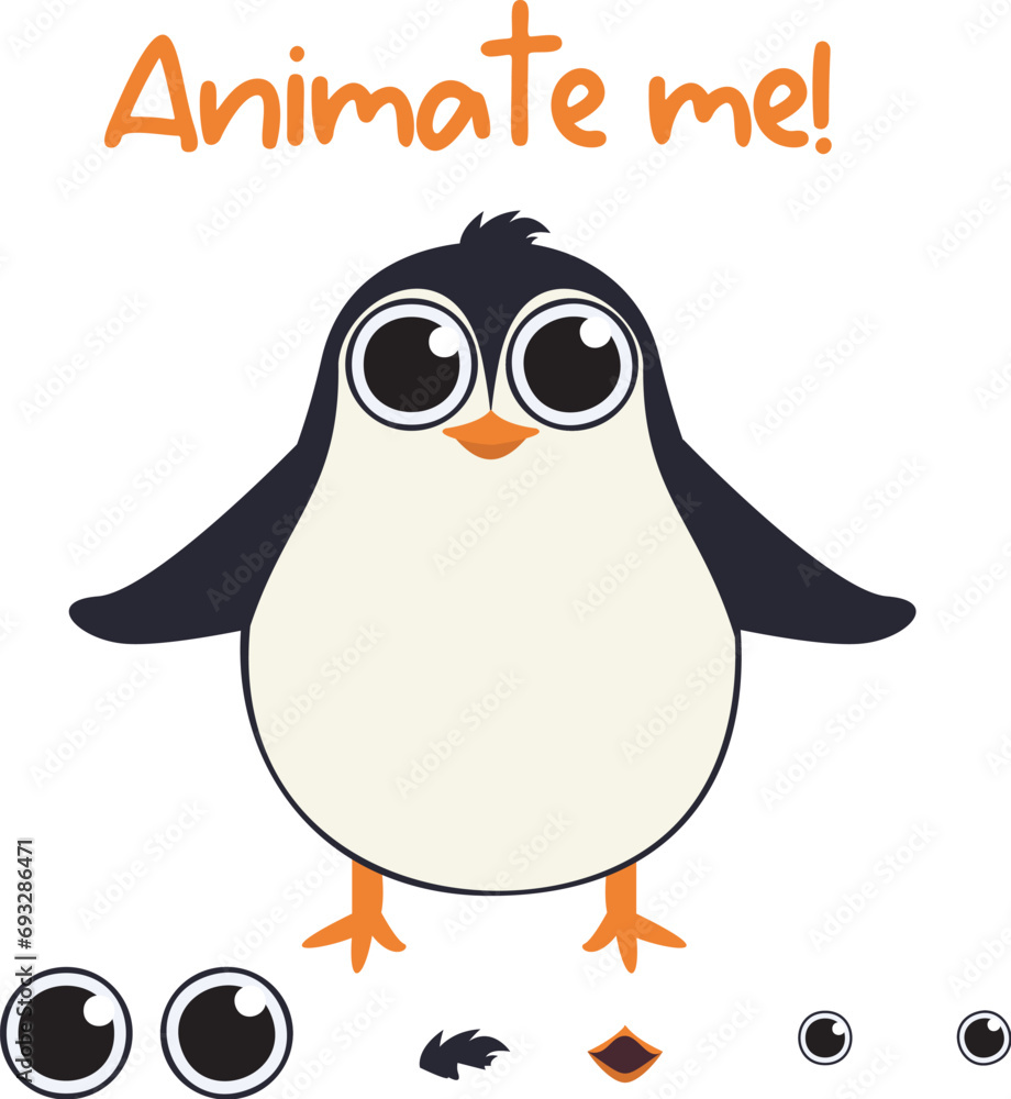 Cute Penguin for animation. Penguin for motion design. Cartoon style. Vector illustration. For card, posters, banners, books, printing on the pack, printing on clothes, fabric, wallpaper Cute Penguin for animation. Penguin for motion design. Cartoon style. Vector illustration. For card, posters, banners, books, printing on the pack, printing on clothes, fabric, wallpaper