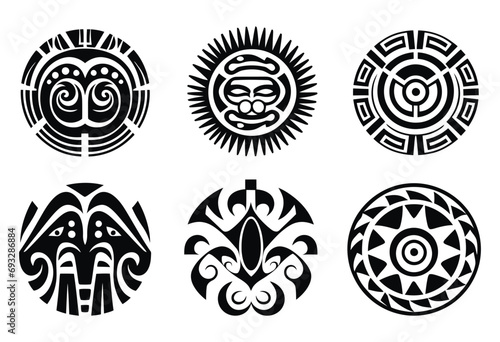 Round Maori tattoo ornament african maya aztec ethnic tribal style