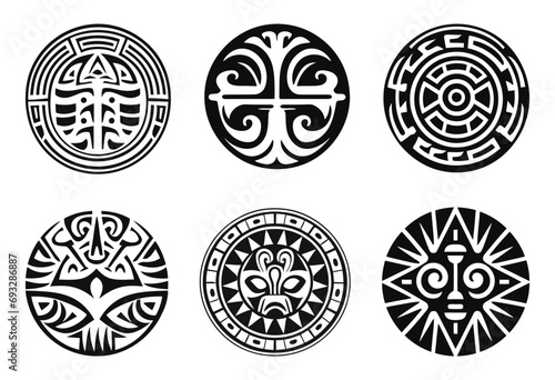 Round Maori tattoo ornament african maya aztec ethnic tribal style