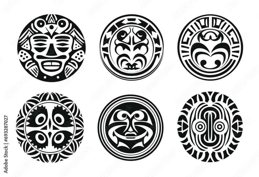 Round Maori tattoo ornament african maya aztec ethnic tribal style