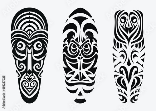 Hand drawn set of tattoo sketch maori style for leg or shoulder
