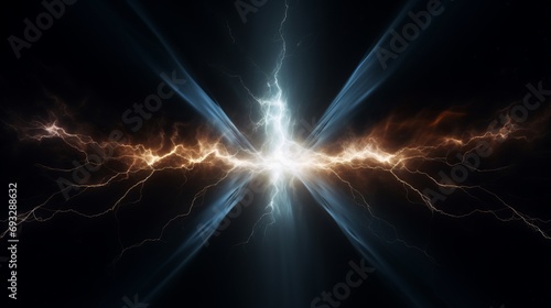 Dynamic Lightning Rays: Electrifying Energy Charge and Thunder in Dramatic Black Background - AI Generative Image