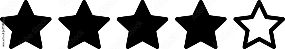 Golden Black and White Five 4 Stars Icon Product Quality Review Symbol. Vector Image. Golden Black and White Five 4 Stars Icon Product Quality Review Symbol. Vector Image.