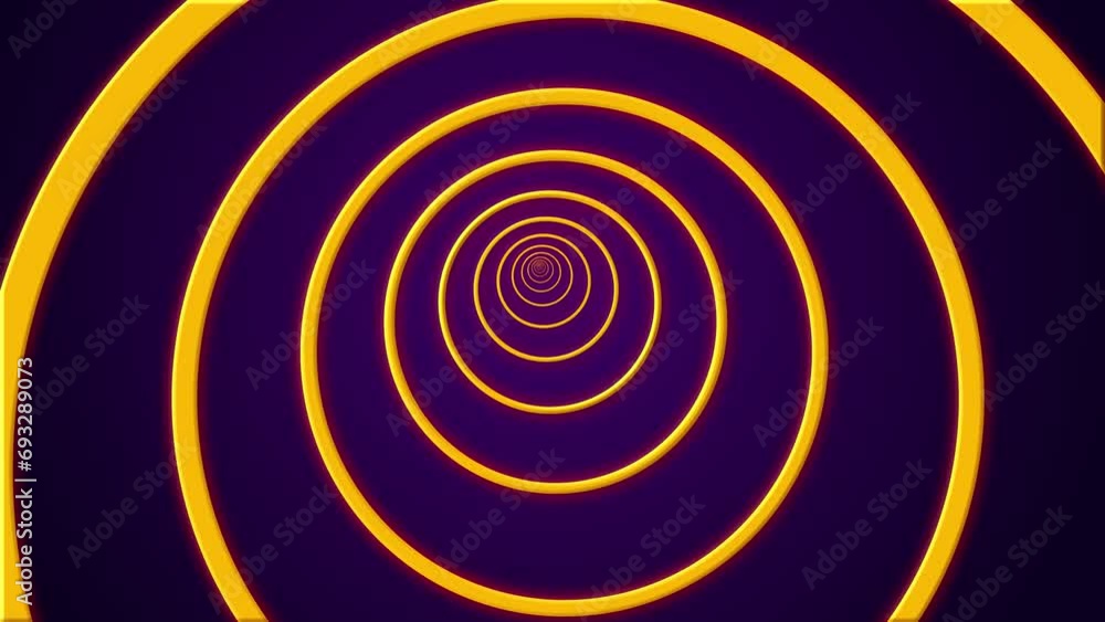 Abstract circle tunnel futuristic portal glowing colourful neon led screen ring on dark background 3D animation visual effect optical illusion 4K orange purple