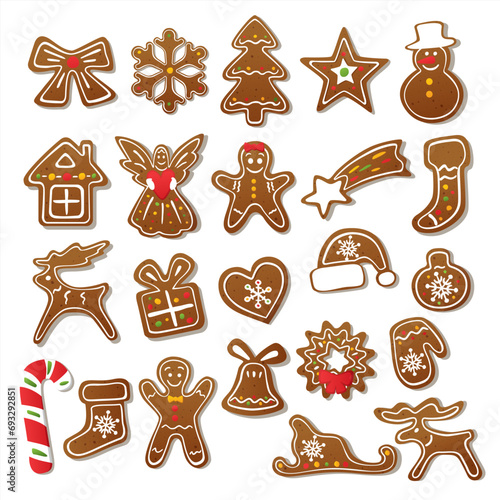 Christmas cookies set. Gingerbreads isolated on white background