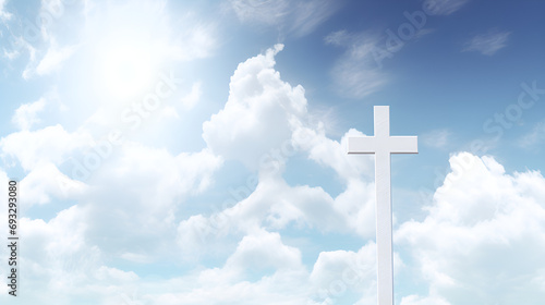 Christian Cross Radiates Against a Heavenly Sky Backdrop, Christian Cross Appears Brightly in Celestial Sky background ai generated photo