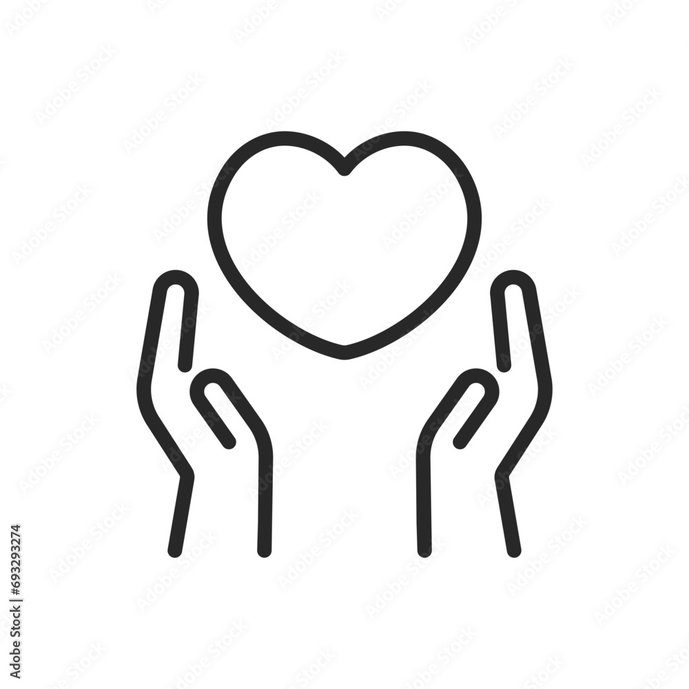 Hands Holding Heart Icon - Linear Vector Pictogram of Care and Compassion, Gesture of Love and Kindness, Supportive Charity and Affection Emblem Hands Holding Heart Icon - Linear Vector Pictogram of Care and Compassion, Gesture of Love and Kindness, Supportive Charity and Affection Emblem
