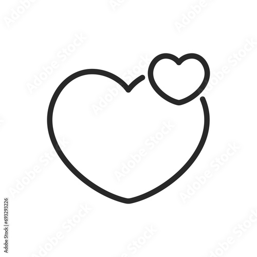 Double Heart Icon - Linear Vector Twin Love Pictogram, Paired Big and Small Hearts Design, Unity and Romance Vector Illustration